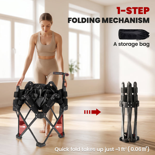 Foldable mini trampoline with adjustable support bar and 400 lb capacity