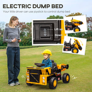 12V Kids Dump Truck with Electric Dump, Shovel and Spring Suspension