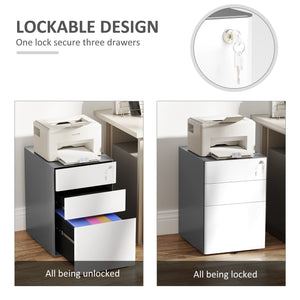 3-Drawer Home Office Filing Cabinet, Lockable for A4, Letter and Legal Size Files, Grey and White