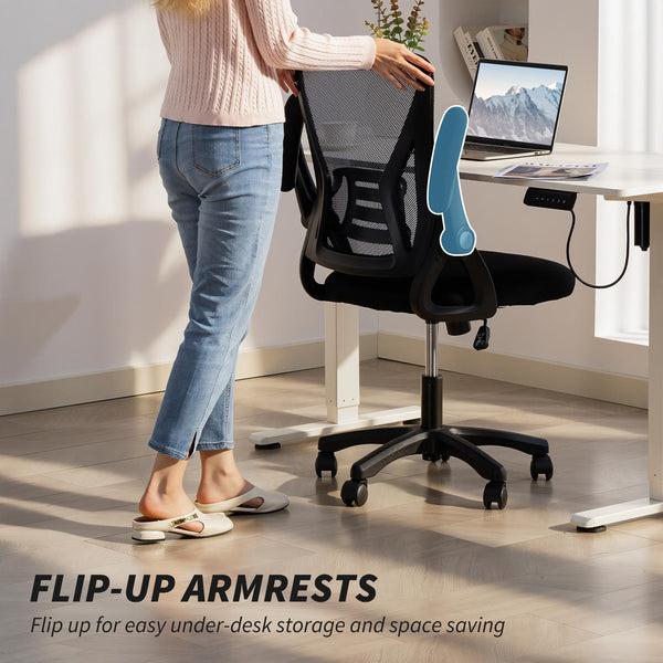 Mesh office chair with flip-up arms, black