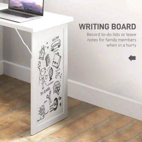 Convertible folding desk with whiteboard and side shelf, white