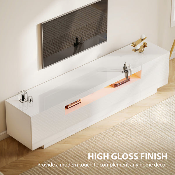 TV Stand with RGB LED Lighting for 65-85 inch TV, Glossy White