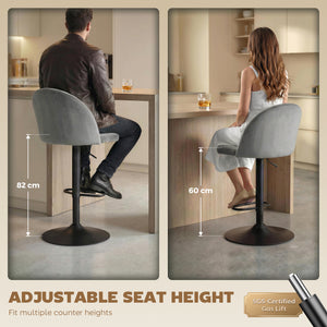 Set of 2 swivel bar stools with footrest, grey