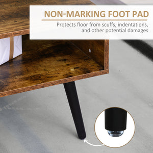 Retro coffee table with storage shelf and drawer, rustic brown