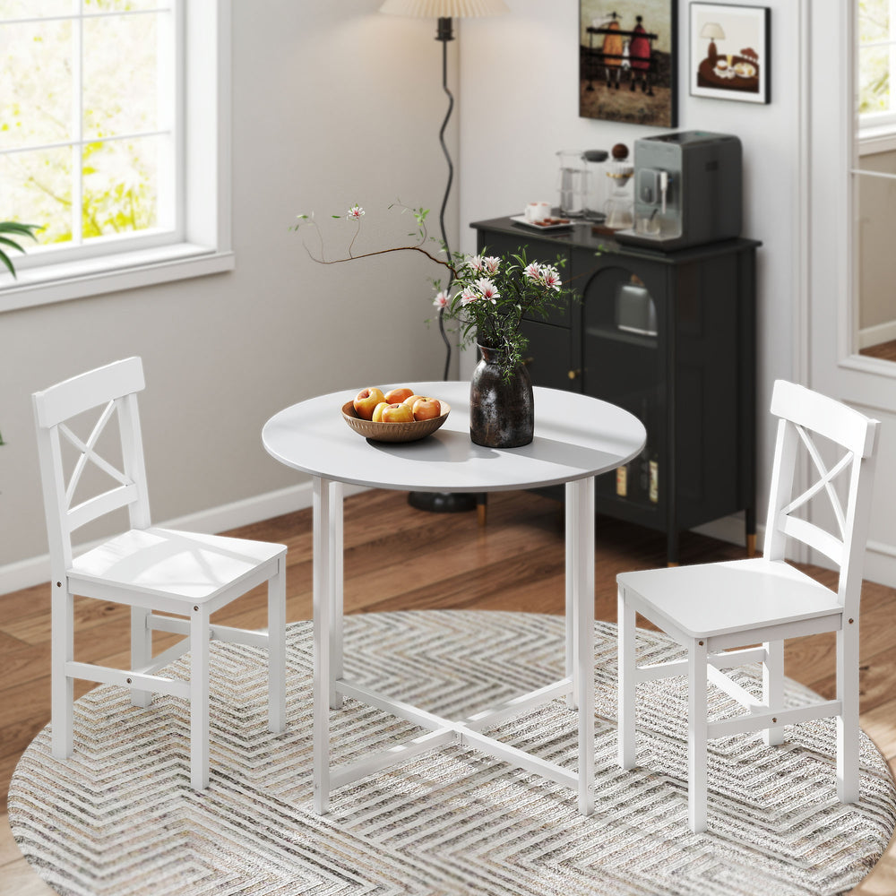 Set of 2 white wooden dining chairs with cross backrest