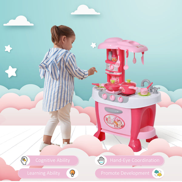 Kids Kitchen Set with Sound and Light and 38 Accessories - Pink