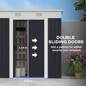 Garden shed with lockable sliding doors and ventilation, anthracite grey