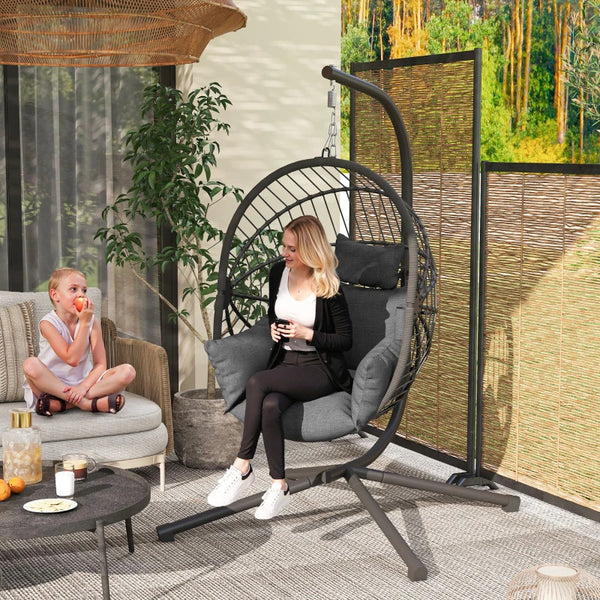 Egg-shaped hanging chair with fully upholstered seat, grey