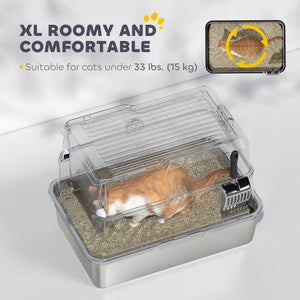 XL Stainless Steel Litter Box for Big Cats with Flip-Top Lid