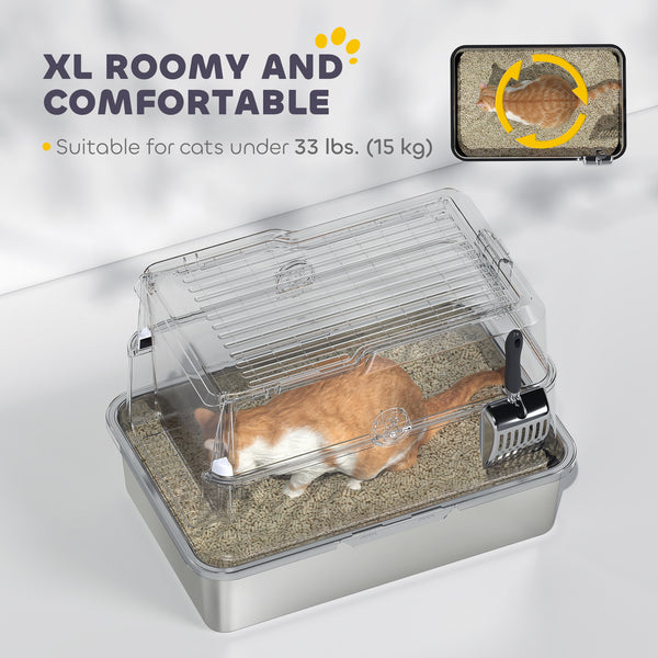 XL Stainless Steel Litter Box for Big Cats with Flip-Top Lid