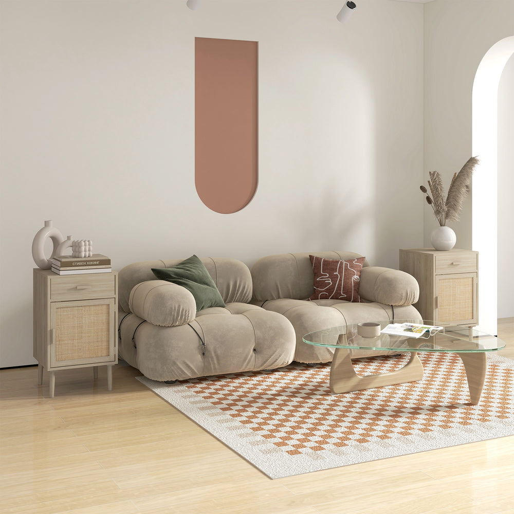 Set of 2 bohemian bedside tables with oak drawer