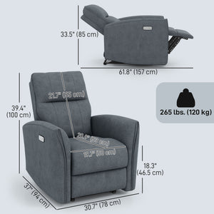 Electric reclining armchair, fabric upholstery, USB ports, footrest, anthracite grey