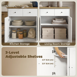 Buffet de cuisine de style campagnard de 55 pouces avec portes à fermeture douce, 2 tiroirs et 2 étagères réglables