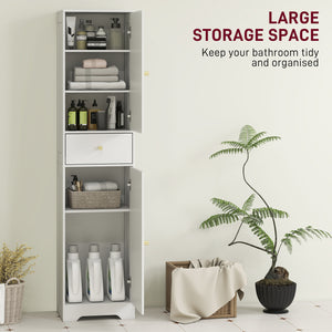 Slim storage unit with 2 doors, drawer and adjustable shelf, white wood look