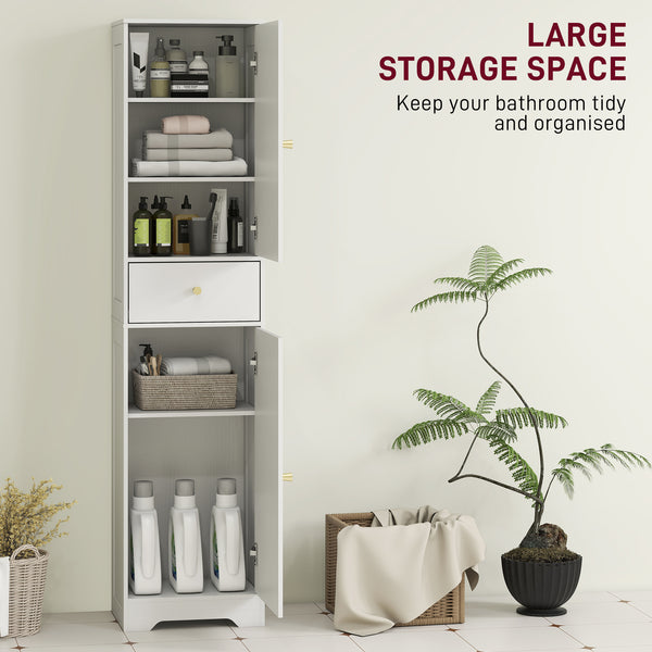 Slim storage unit with 2 doors, drawer and adjustable shelf, white wood look