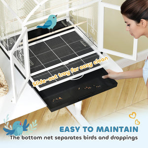 76cm Bird Cage with Removable Tray and Wheeled Stand, Dark Grey