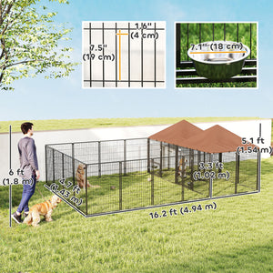 Large outdoor kennel with 2 compartments, swivel and height-adjustable food bowls