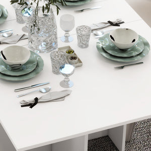 Folding dining table for small spaces with storage shelves, white