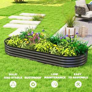 Galvanized raised outdoor planter with metal support, black
