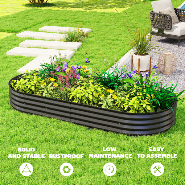 Galvanized raised outdoor planter with metal support, black