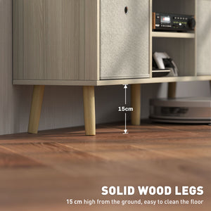 Modern TV cabinet with drawers and folding shelves, natural color