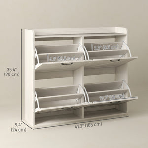 Shoe cabinet with 4 drop-down drawers, adjustable shelves for 16 pairs, white oak