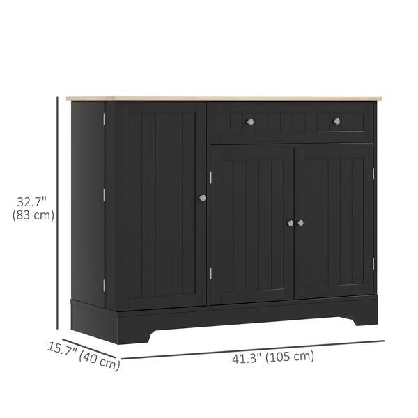 Modern Sideboard with Drawer, Adjustable Shelf, 3 Doors, for Dining Room, Black