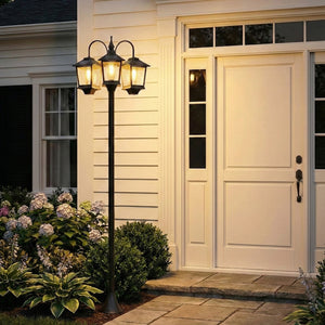 74" 3-Head Solar Streetlight, IP44 Waterproof, with Automatic Dusk-to-Dawn Sensor.