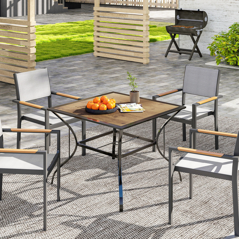 Square garden table with parasol hole, brown