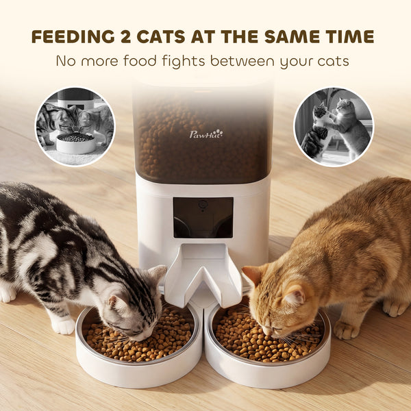 Automatic kibble dispenser with control app and 10-second voice recorder