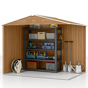 Metal garden shed with lockable sliding doors and ventilation