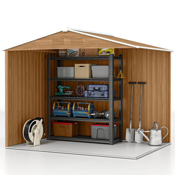 Metal garden shed with lockable sliding doors and ventilation
