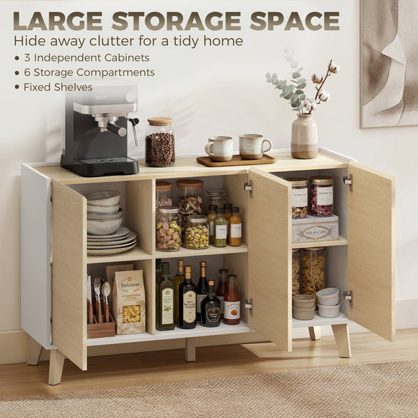 Buffet de rangement moderne avec 6 compartiments, portes à fermeture douce, aspect bois naturel