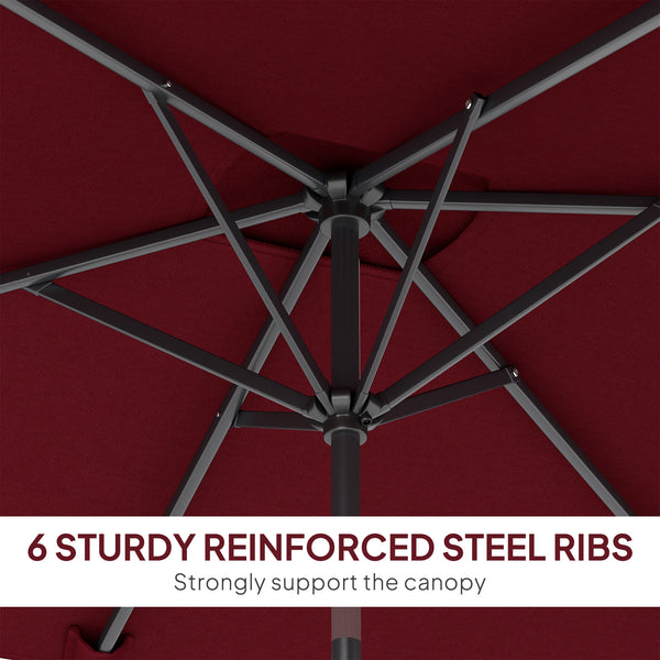 2 x 3 m Rectangular Tilting Aluminum Garden Parasol, Garden Umbrella, Outdoor Parasol with Crank, Wine Red