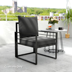 Thick and deep outdoor seat cushions with back cushion, charcoal gray