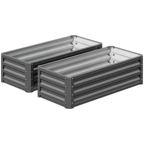 Galvanized Raised Garden Beds, Outdoor Planter Box, Set of 2, for Flowers, Herbs and Vegetables, Light Gray
