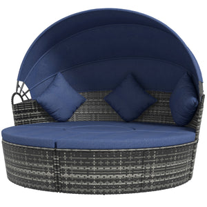 4-Piece Outdoor Chaise Lounge with Retractable Canopy, Dark Blue