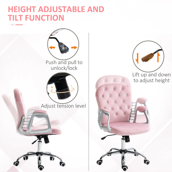 Office chair with adjustable height and padded backrest, pink