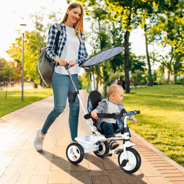 6 in 1 Kids Tricycle with Removable Handlebar and Canopy, Blue