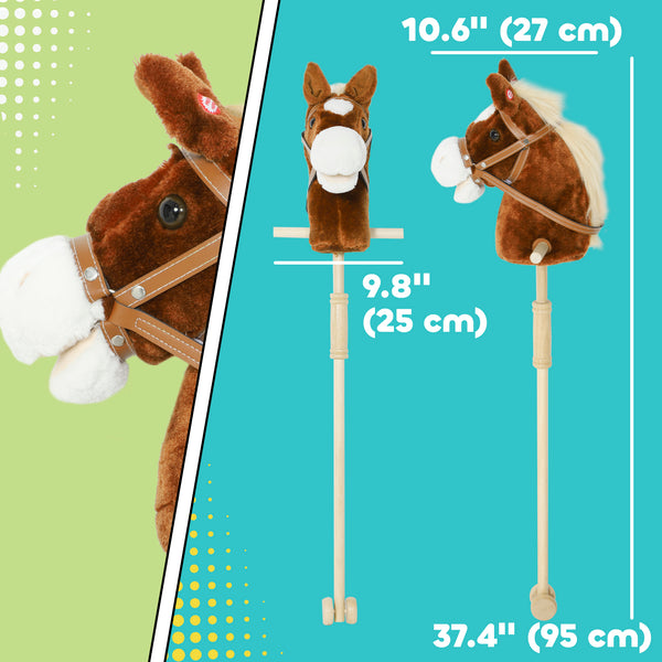 Plush horse with wooden wheels, whinnying and galloping sounds, brown