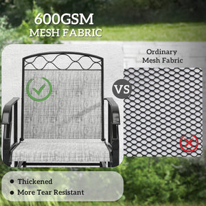 Set of 2 Outdoor Patio Chairs with Thick Breathable Mesh Seat, High Back, Steel Frame, Grey