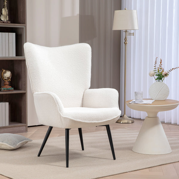 Sherpa Upholstered Wingback Accent Chair, Cream White