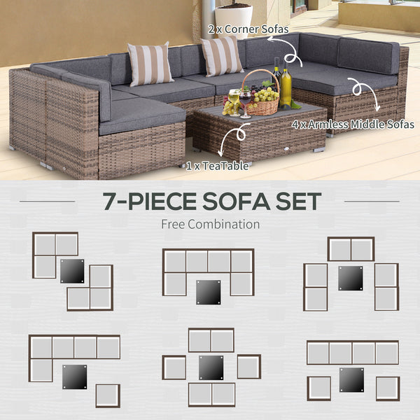 7-piece furniture set in woven resin, grey