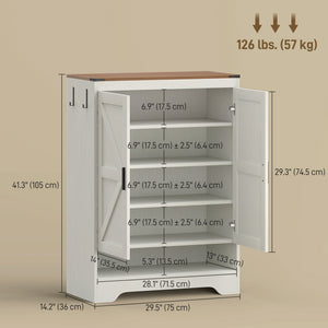 5-Tier Shoe Rack for 15 Pairs, Farmhouse Style, White