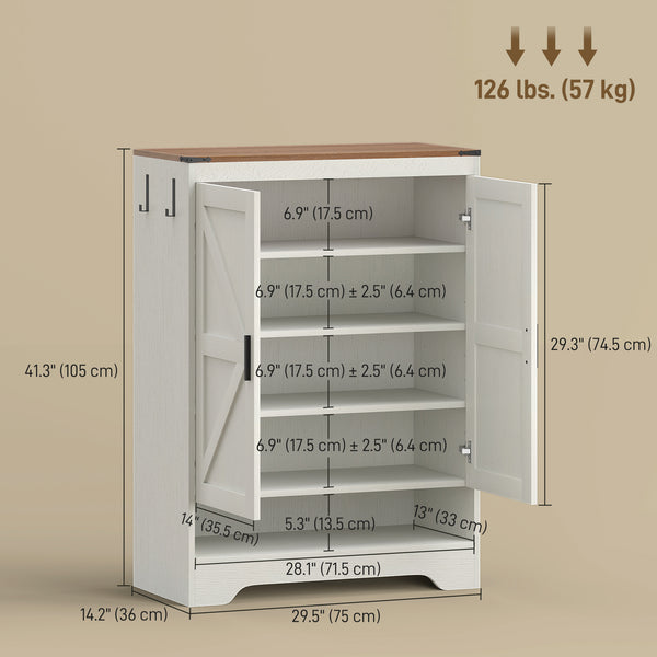 5-Tier Shoe Rack for 15 Pairs, Farmhouse Style, White