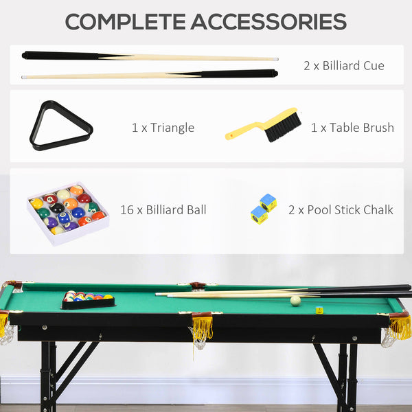 55-inch Folding Pool Table, Adjustable Height with Accessories