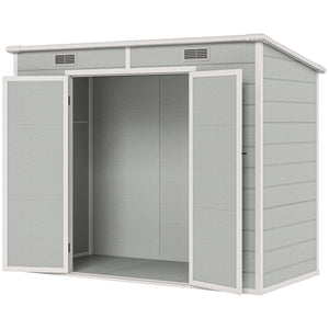 Resin garden shed with floor, window, lockable doors and ventilation, light grey