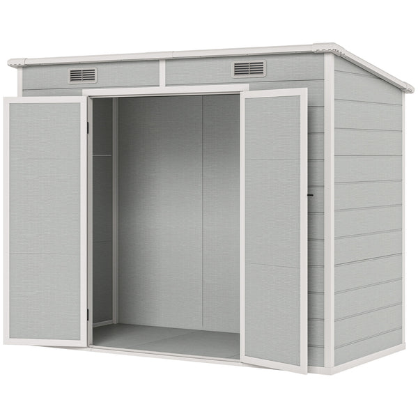 Resin garden shed with floor, window, lockable doors and ventilation, light grey