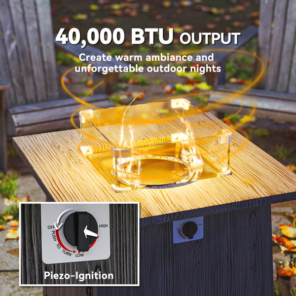 28" Square 40,000 BTU Propane Fire Pit Table with Waterproof Cover and Adjustable Footrests