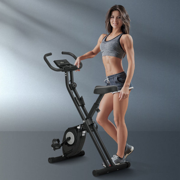 Foldable Exercise Bike with 8-Level Magnetic Resistance, LCD Display, Black